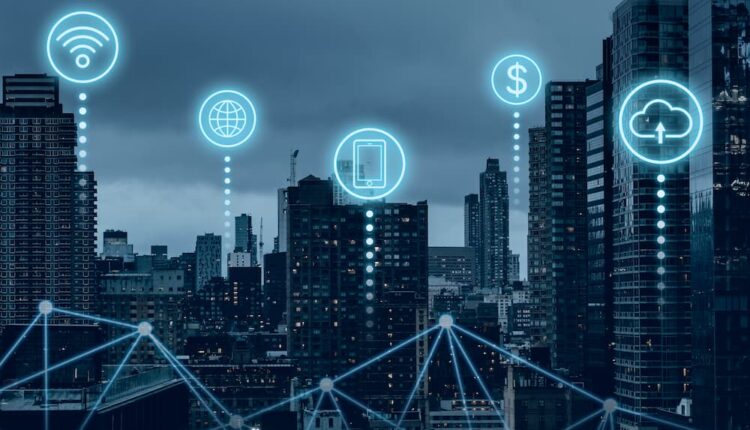 Cidade inteligente futurista com tecnologia de rede global 5g