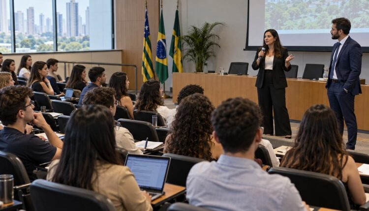 Estudantes da Escola de Negócios da UNIALFA participam de encontro sobre oportunidades de formação prática e atuação junto à Defensoria Pública do Estado de Goiás, em Goiânia.